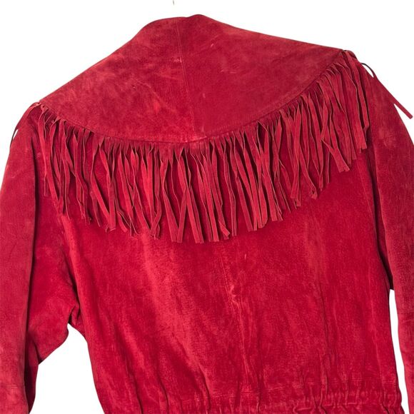 Scully Suede Fringe Jacket Blazer Womens Leather Pockets Red 8 bv - Picture 5 of 10